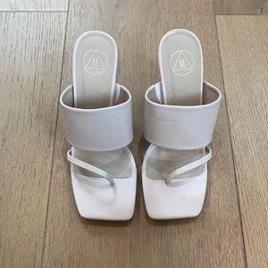 M. (Unbranded) White Leather Square-Toe Heeled Sandals